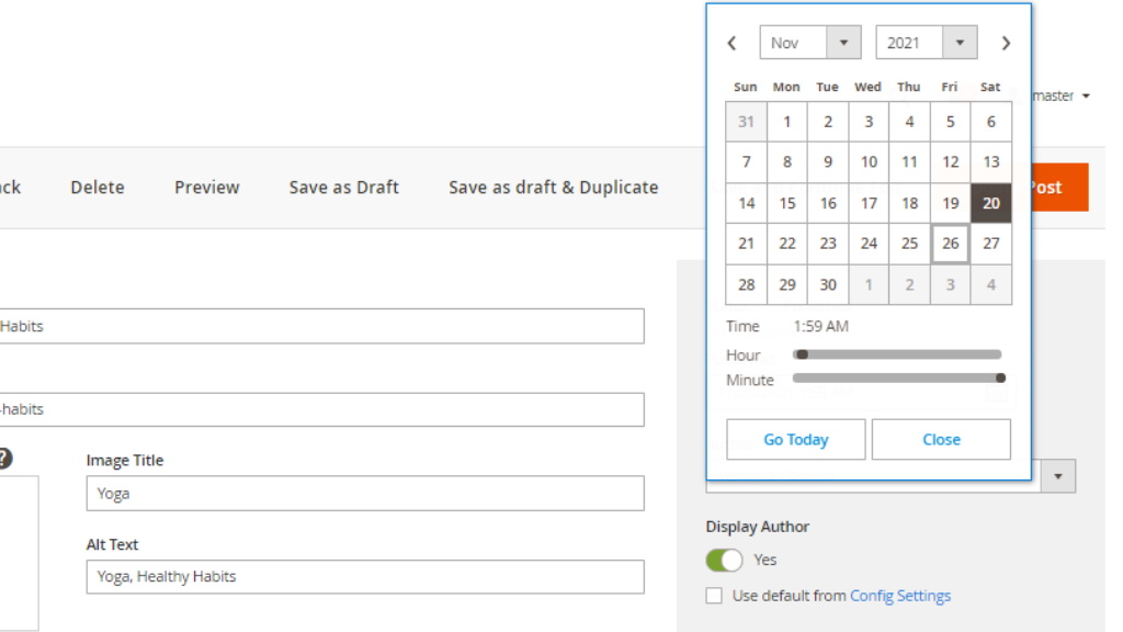Schedule the post | Blog for Magento 2