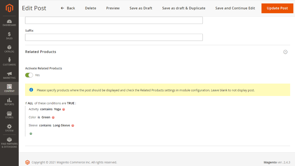 Adding products related to the post | Blog for Magento 2