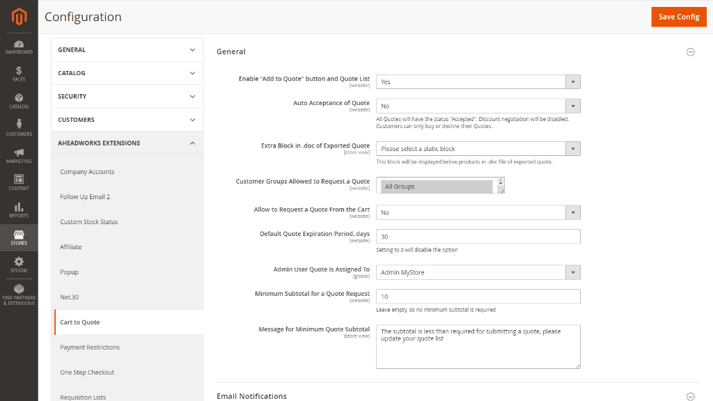 General Settings | Cart to Quote for Magento 2