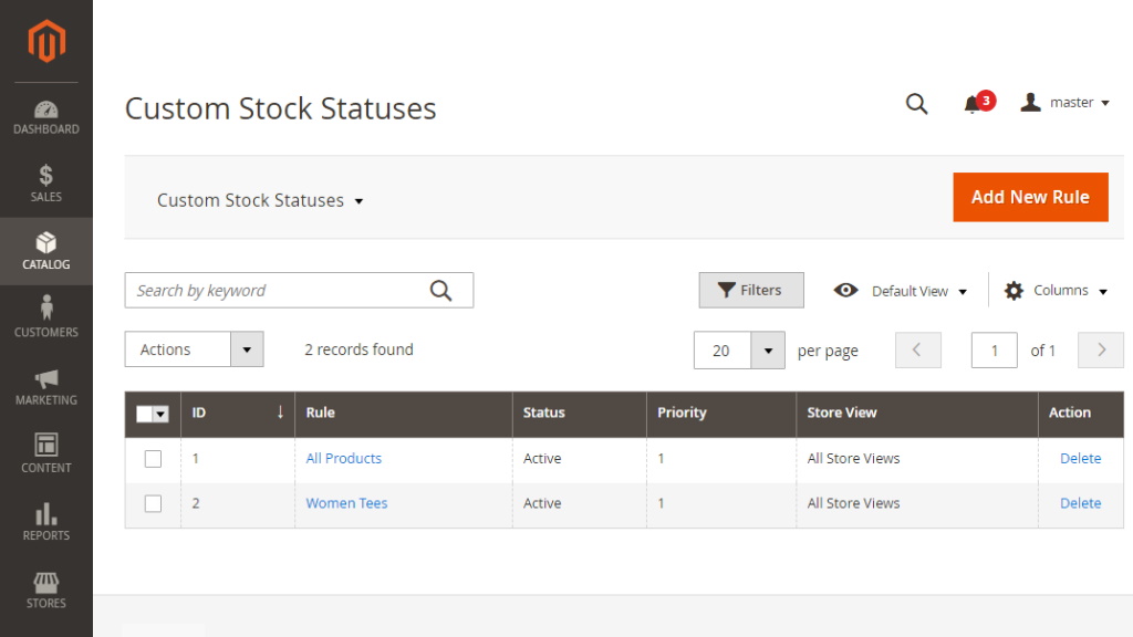 Rule Management | Custom Stock Status for Magento 2