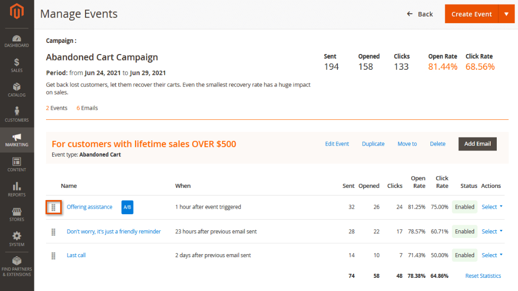 Manage Events&nbsp;| Follow Up Email for Magento 2