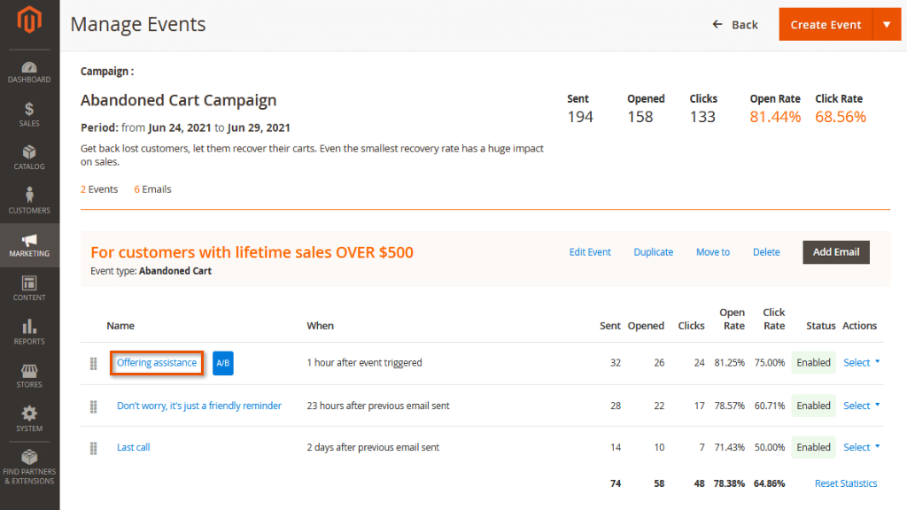Manage Events&nbsp;| Follow Up Email for Magento 2