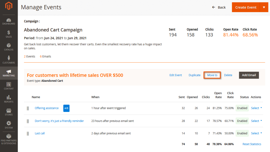 Manage Events&nbsp;| Follow Up Email for Magento 2