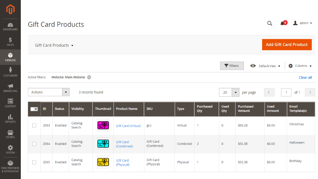 Gift Card Product grid | Gift Cart for Magento 2