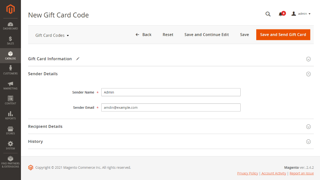 Sender Details | Gift Cart for Magento 2
