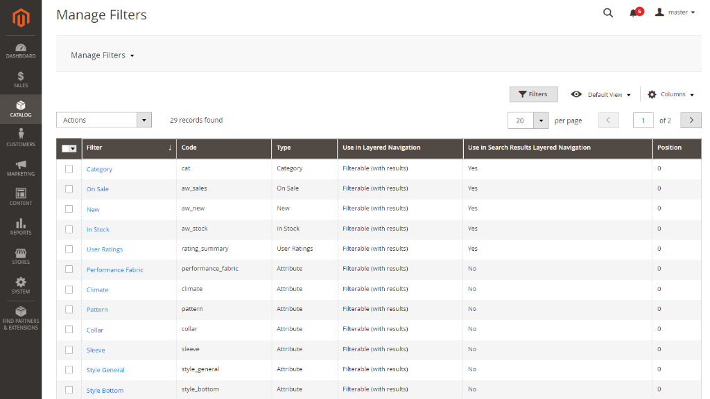 Manage Filters Grid | Layered Navigation for Magento 2