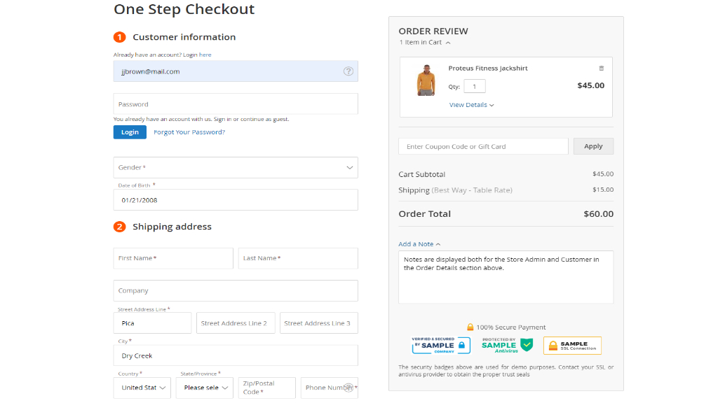 Login and Shipping Address | Smart One Step Checkout for Magento 2