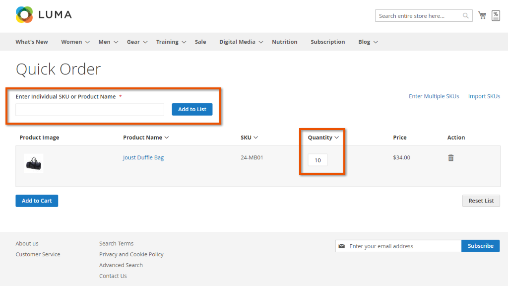 Hide Qty input | Quick Order by SKU for Magento 2