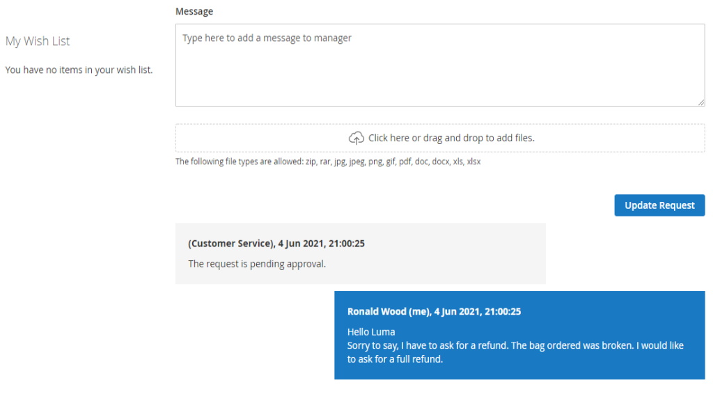 Message | RMA for Magento 2