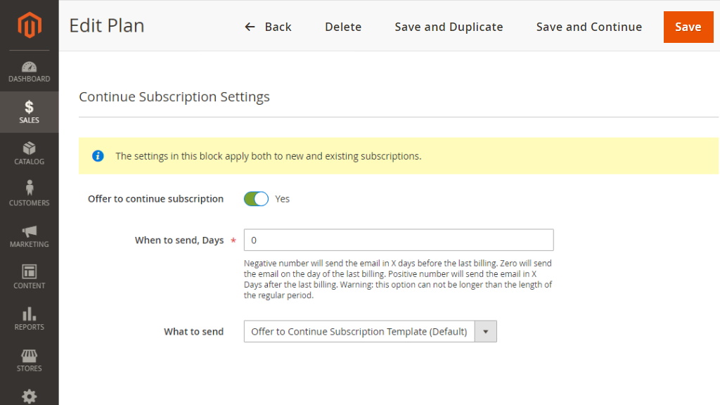 Continue Subscription Settings&nbsp; | Advanced Subscription Products for Magento 2