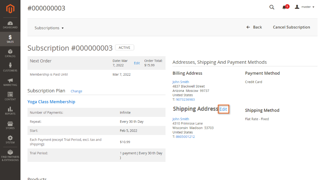 Editing shipping address 