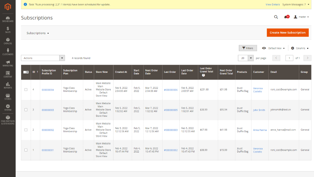 Managing Subscriptions | Advanced Subscription Products for Magento 2