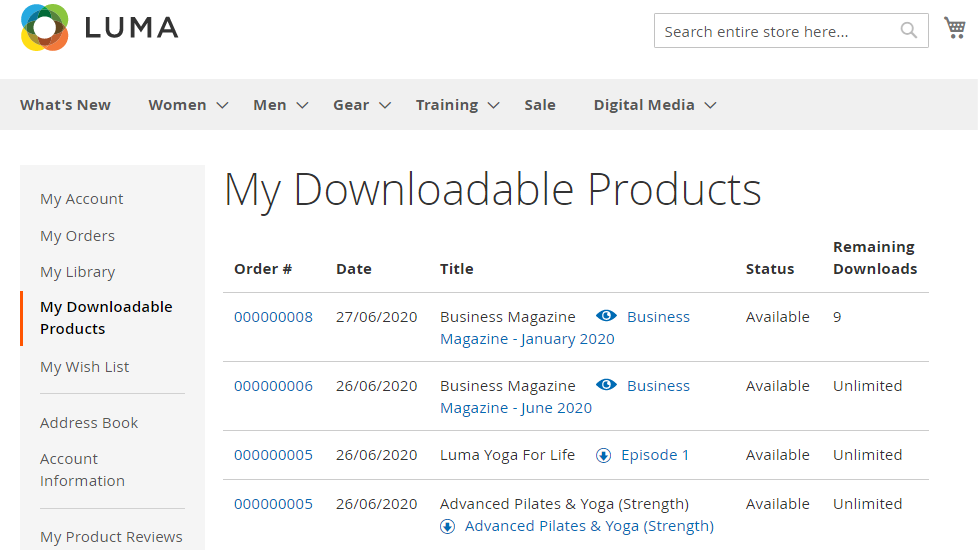 Digital Media products available for download