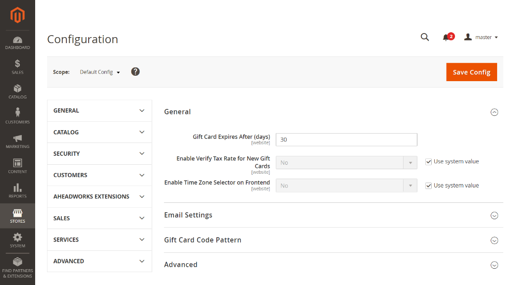 General settings | Gift Cart for Magento 2