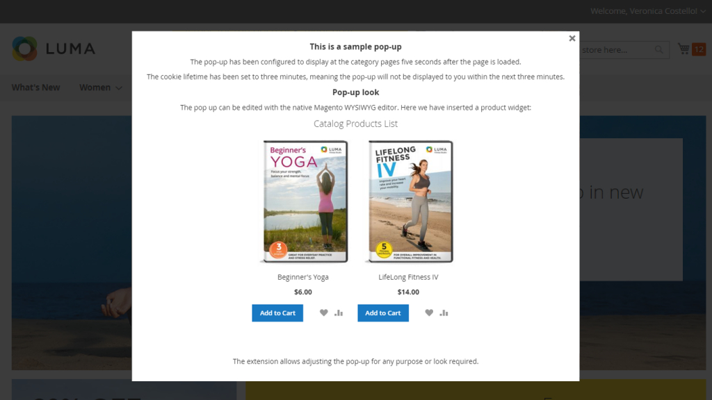Popup layout | Can be customized with due attention to its content and design.