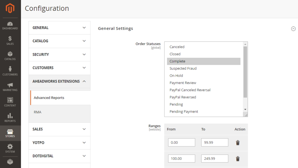 Order Statuses | RMA Reports Magento 2