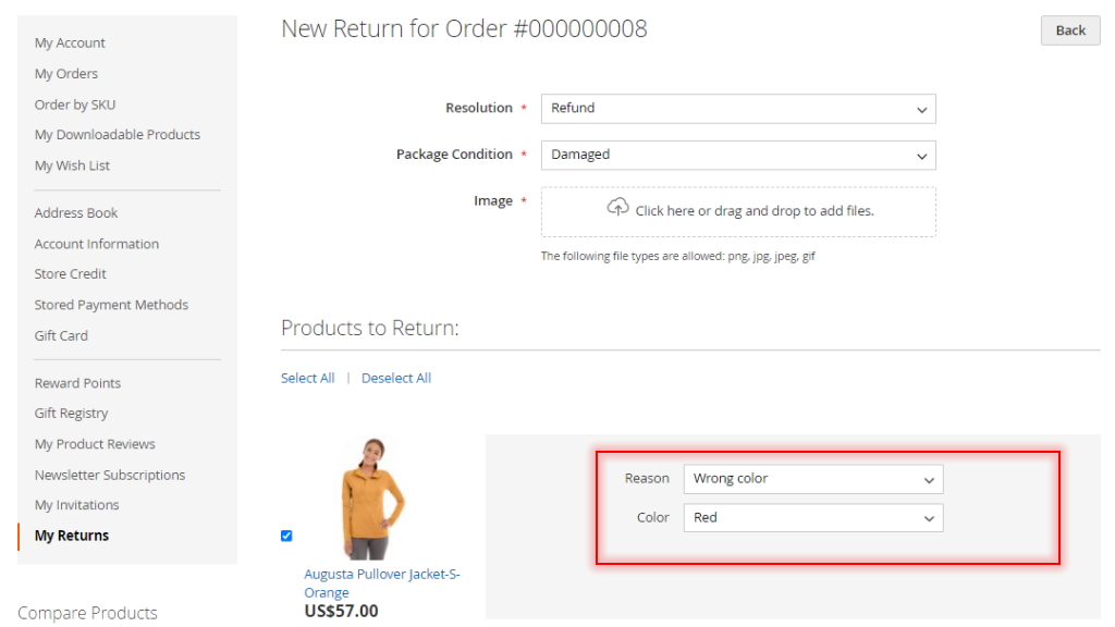New return | RMA for Magento 2