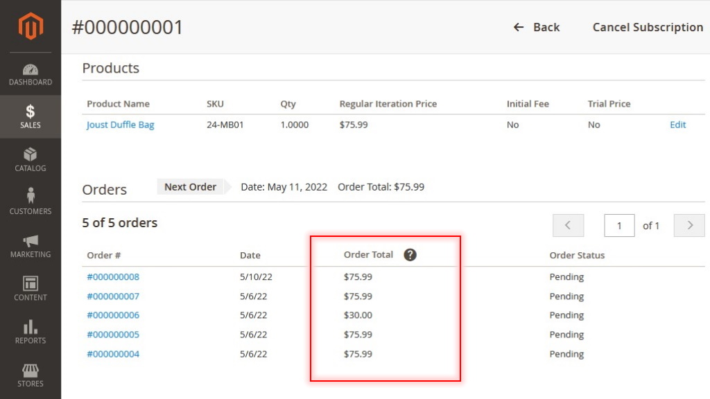 Recalculation of Totals / Advanced Subscription Products