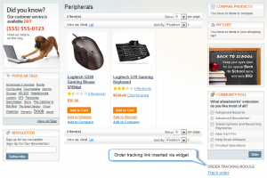 Order tracking link inserted via widget
