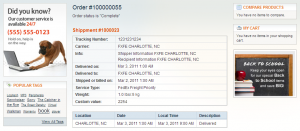 Order tracking desktop view