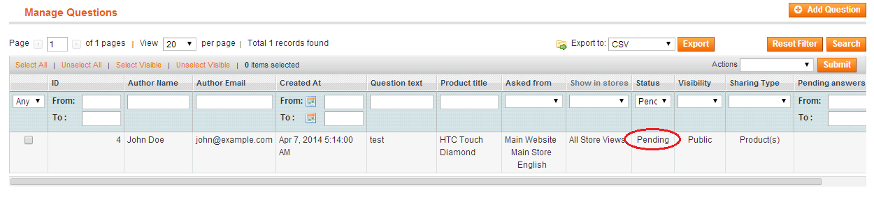 "Pending Questions" Tab "Pending Questions" Tab