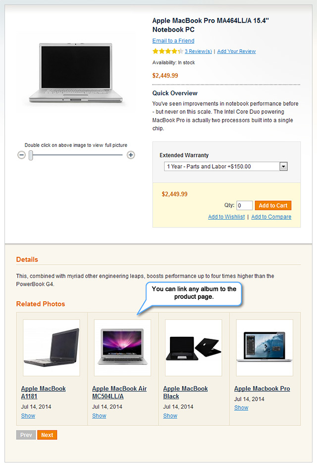 Photo Albums on Product Pages