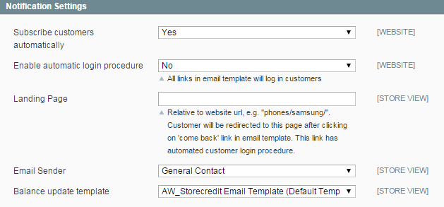 Magento Notification Settings