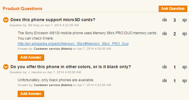Questions on Product Pages Questions on Product Pages