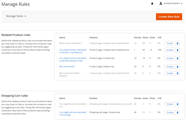Manage Rules table