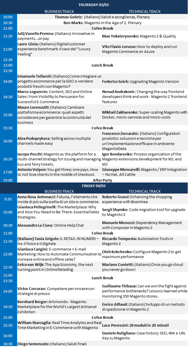 Meet Magento Italy 2016 Agenda