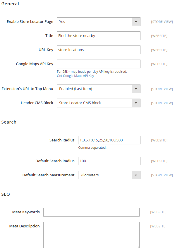 Store Locator Configuration Section Store Locator Configuration Section