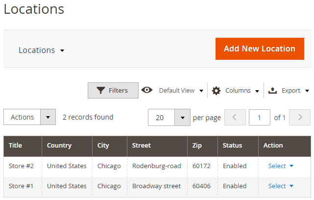 Locations Grid in Backend Locations Grid in Backend
