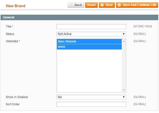 Associate Brands with Selected Web Sites and Store Views
