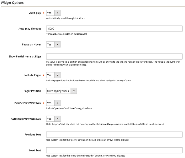 Backend Widget Options Backend Widget Options