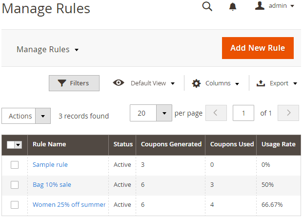 Manage Rules Table