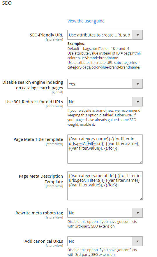 SEO Setting Options SEO Setting Options