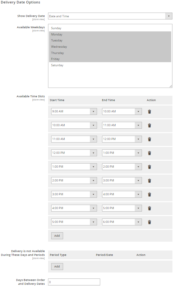 Delivery Date Options Delivery Date Options