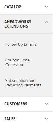 The Aheadworks Extensions Tab Added in the Configuration Menu