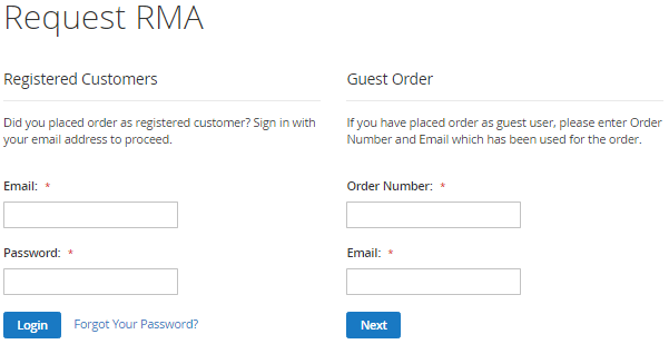 The Request RMA Page