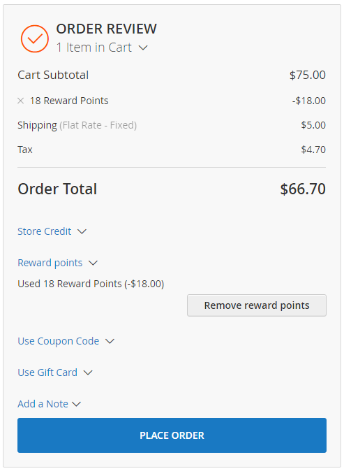 Reward Points Used to Pay for Purchases