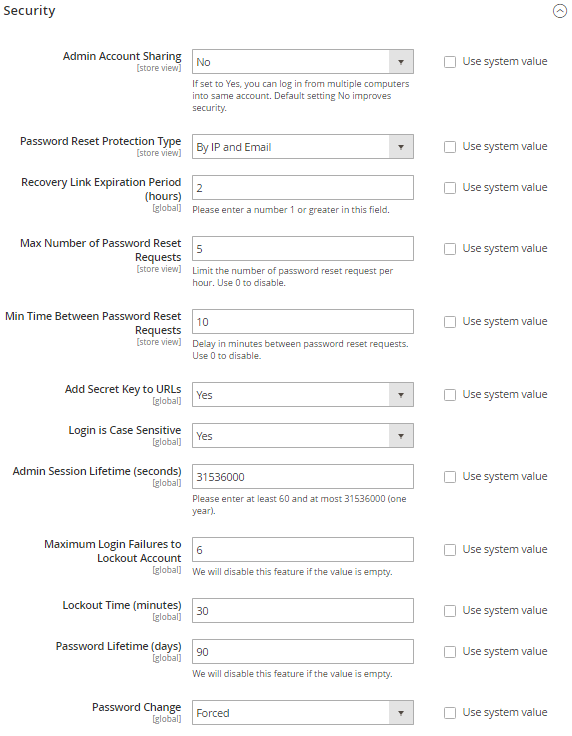 Admin Security Configuration