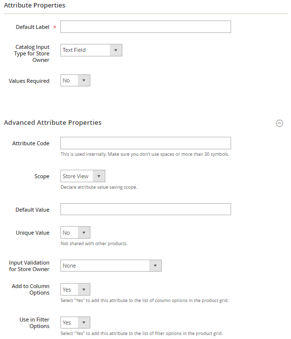 The Attribute Properties Menu