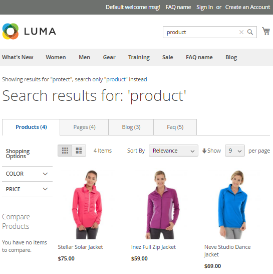The search results page