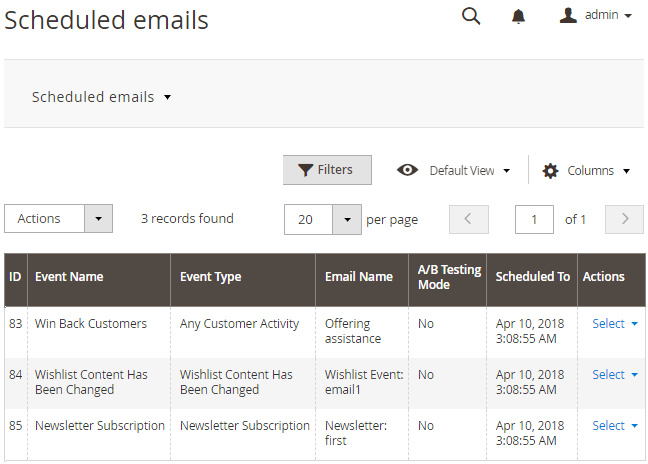 Scheduled Emails Grid Scheduled Emails Grid