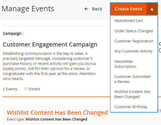 Create Event Drop-down Menu Create Event Drop-down Menu