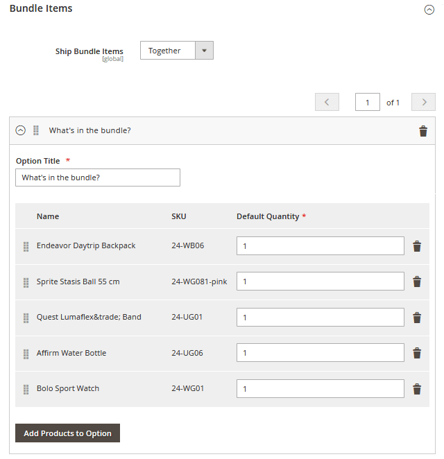 'Bundle Items' Section (Simple Bundle Mode)