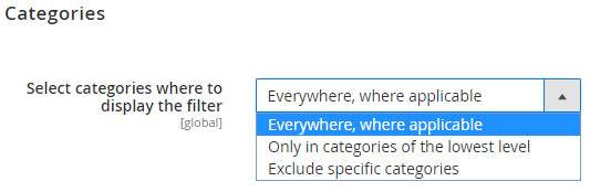 'Select categories where to display the filter' option