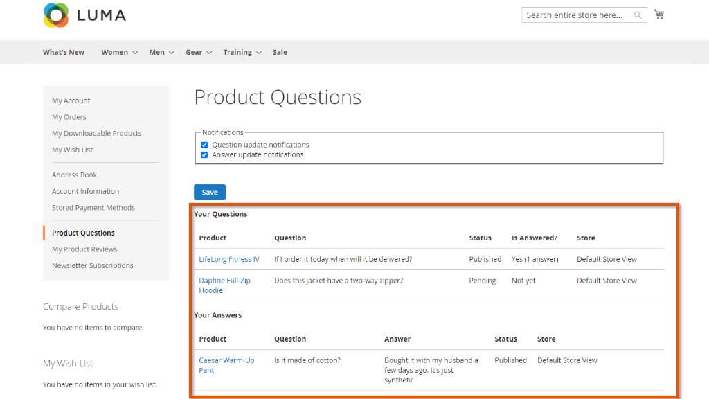 customer account view