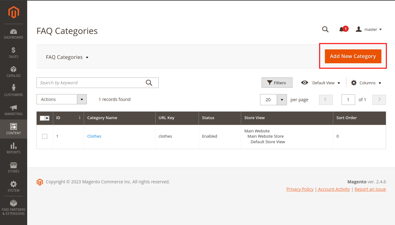 faq categories Magento 2