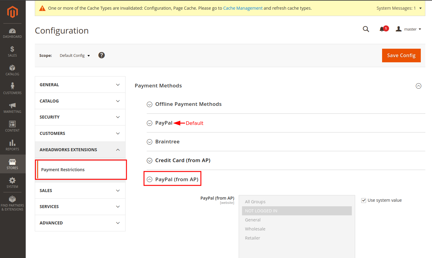 Payment restictions for Adobe Payments Magento 2 